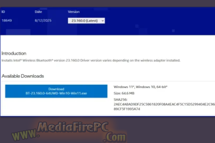 Intel Wireless Bluetooth Driver 2025 v23.170.0 full version Intel Wireless Bluetooth Driver 2025 v23.170.0 full version